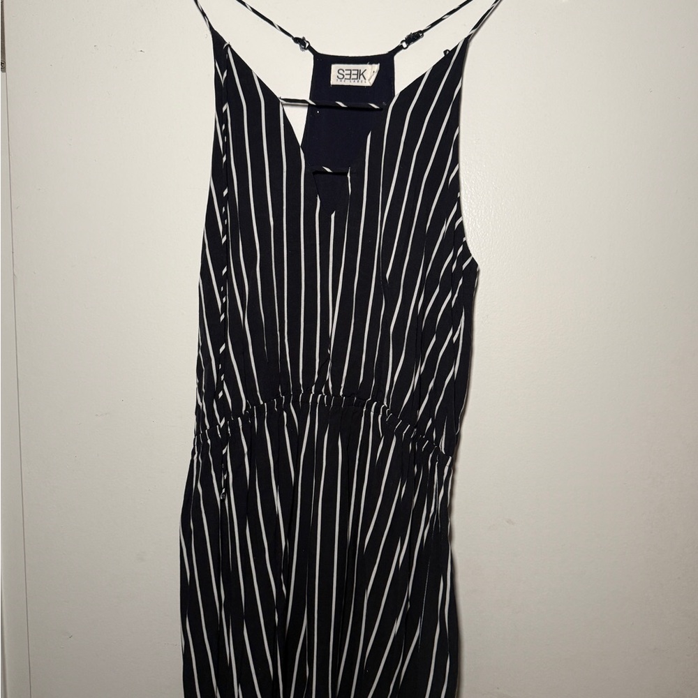 Blue and White Striped Romper